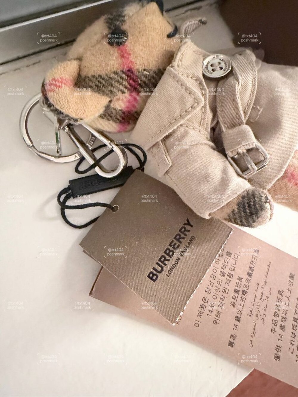 Burberry Antique Yellow Check Cashmere Trench Coat Thomas Bear Charm Keychain - Picture 2 of 7